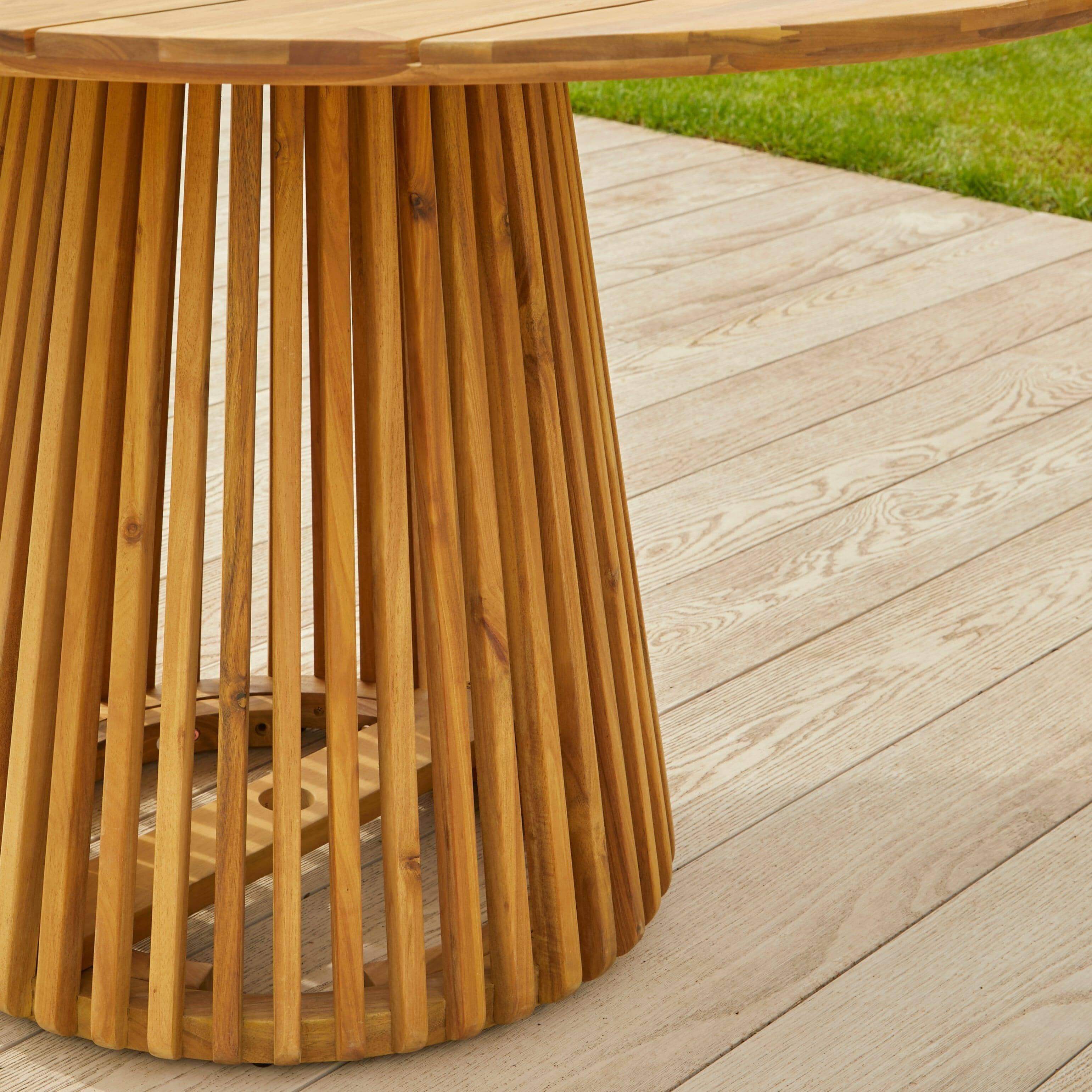 Willow 6 Seater Round Wooden Garden Dining Set - Hali Natural Chairs - Image 7