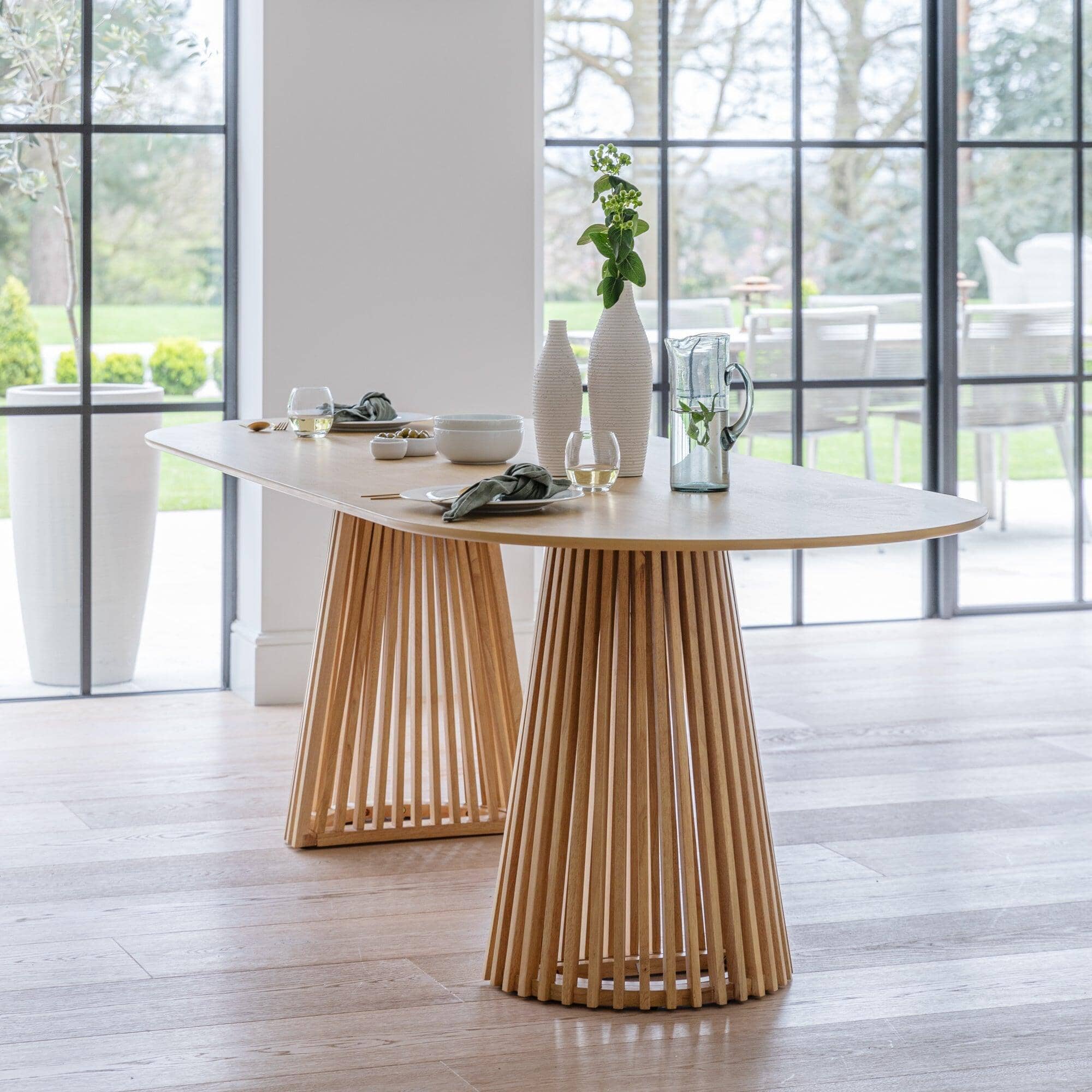 Willow Pale Oak  Dining Table Set - 8 Seater - Freya Sand Dining Chairs - Whitewash Legs - Image 6