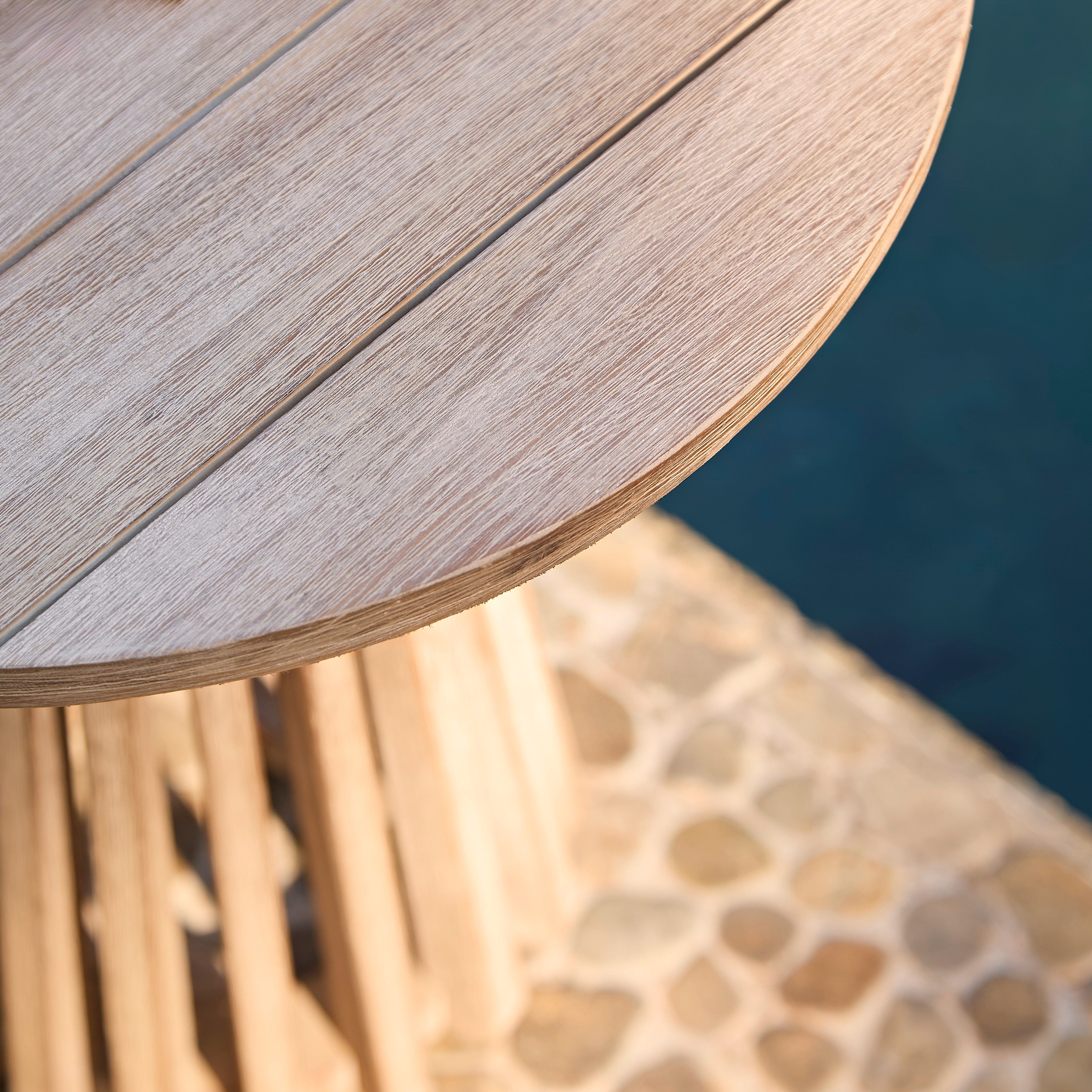 Willow Round Wooden Garden Side Table - Brushed Light Acacia - Image 6